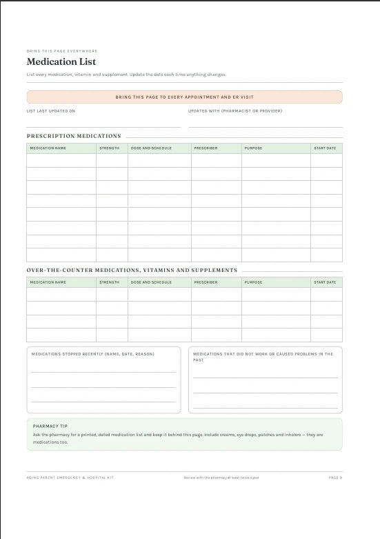 Caregiver Emergency Hospital Planner