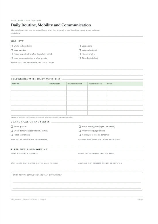 Caregiver Emergency Hospital Planner