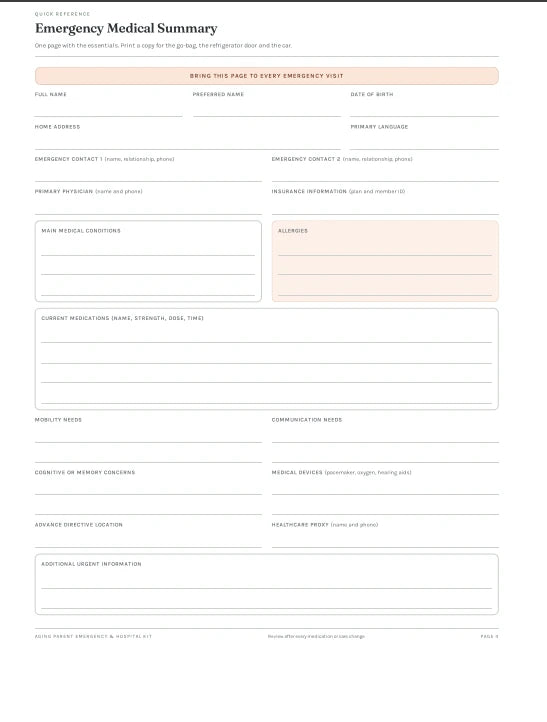 Caregiver Emergency Hospital Planner
