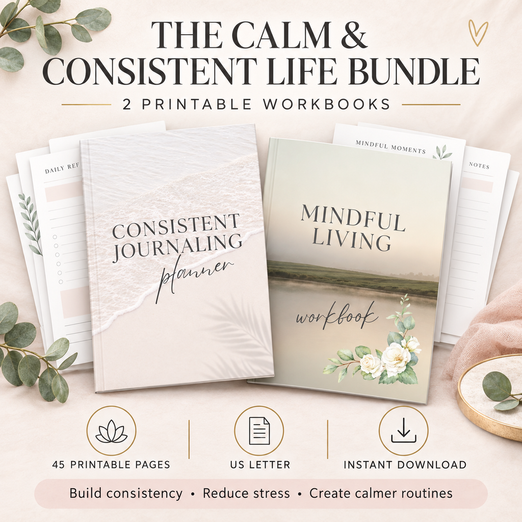 Mindfulness & Journaling Bundle – 45-Page Printable Self-Care Planner & Wellness Workbook